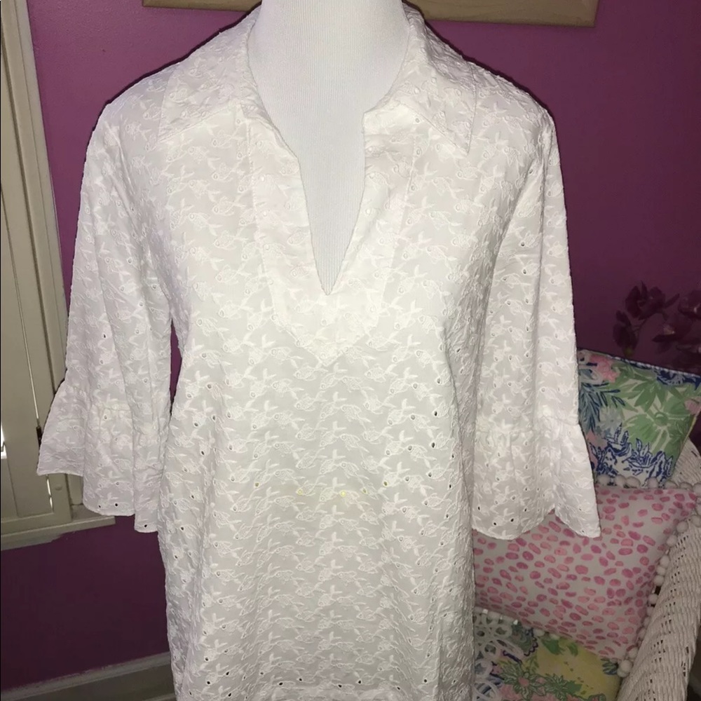 Lilly Pulitzer NWT Ginger Top Resort White Fishy Eyelet Size XS - Picture 2 of 7